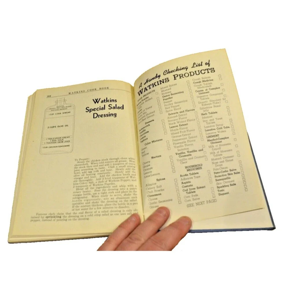 J R Watkins Cook Book Vintage 1943 4th edition Elaine Allen Dust Cover